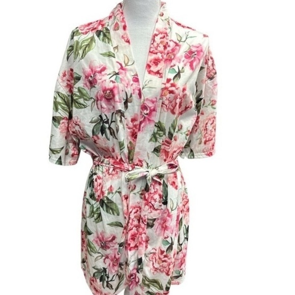Show Me Your‎ Mumu Brie Robe White & Pink Garden of Blooms One Size EUC - Picture 1 of 5